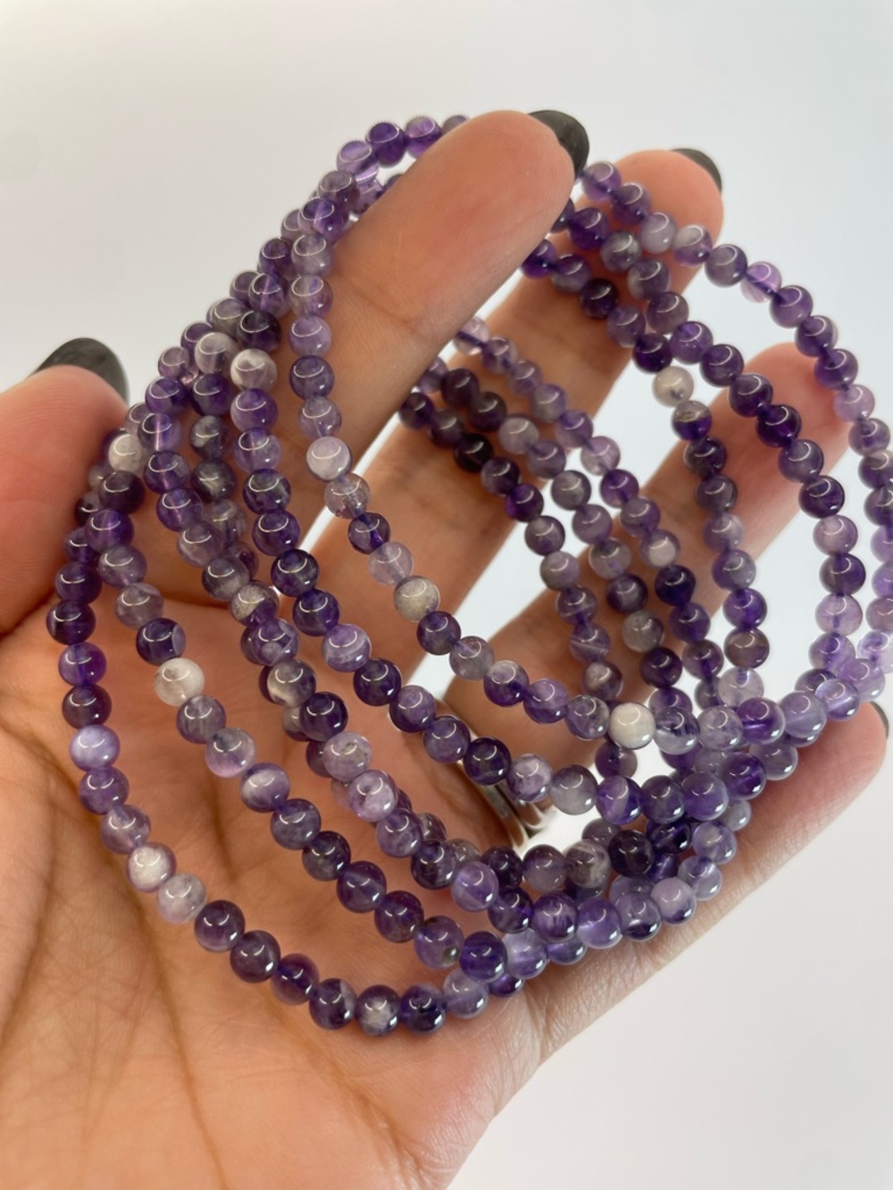 ONE Chevron Amethyst Beaded Stretch Bracelet - Purple 4mm (0066)